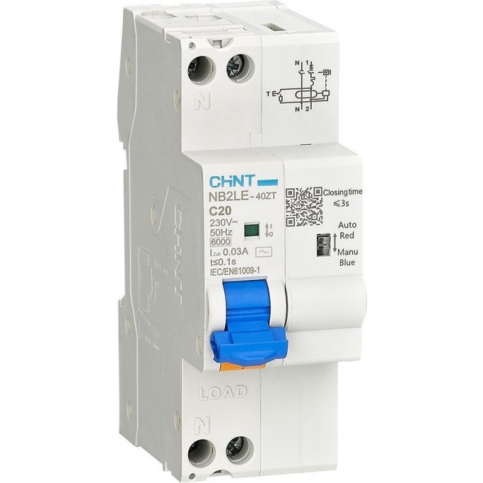 АВДТ CHINT NB2LE-40ZT 1P+N C25 30мА тип AC 6кА, электронный (R) 448132