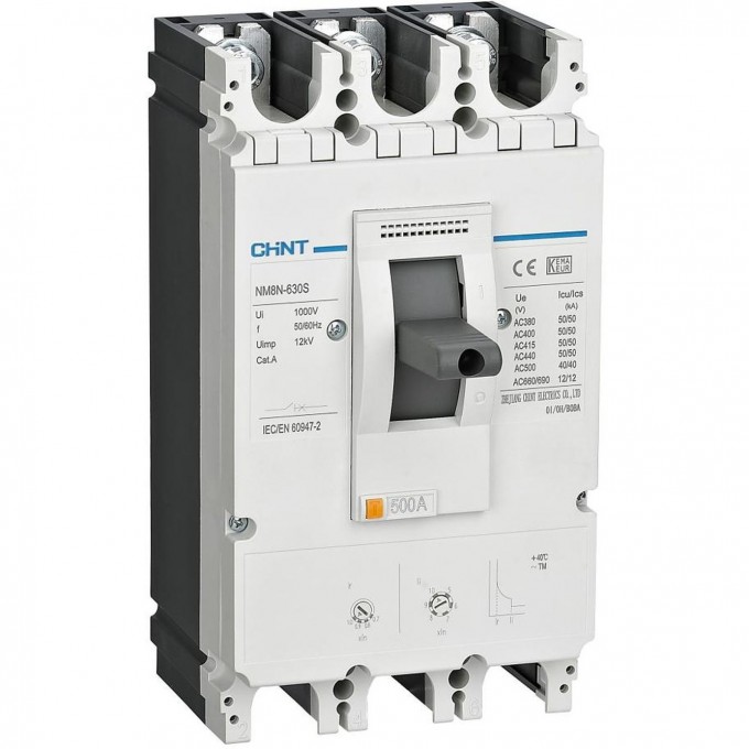 Автоматический выключатель CHINT M8N-630Q TM 3P 400А 70кА с рег. термомаг. расцепителем (R) в составе с DOB23F-M8 и DOSD2 269266K1