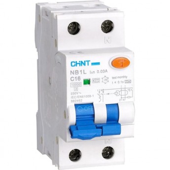 Дифференциальный автоматический выключатель CHINT NB1L 1P+N C16 30mA тип AС 6kA (36mm) (R)