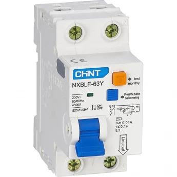 Дифференциальный автоматический выключатель CHINT NXBLE-63 2P C63 300mA тип AC 6kA