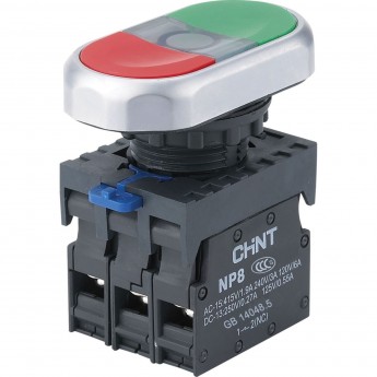 Двойная кнопка CHINT NP8-02SD/3 зеленый, AC110-230В(LED), 2НЗ, IP65 (R)