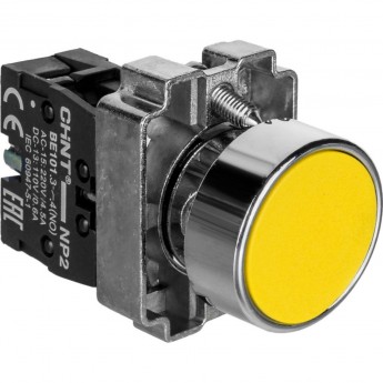 Кнопка управления CHINT NP2-BW3561 плоская, желтая, 1НО, AC/DC230В(LED), IP40 (R)