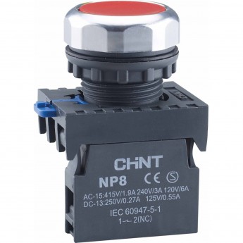 Кнопка управления CHINT NP8-01BN/4 без подсветки красная 1НЗ IP65 (R)