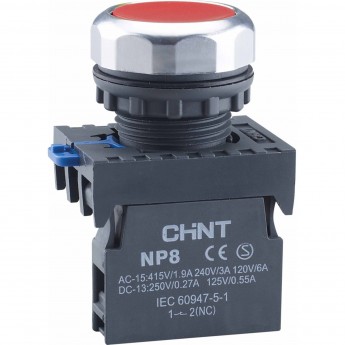 Кнопка управления CHINT NP8-01BND/4 подствет., самовозв., красный, AC110-230В(LED), 1НЗ, IP65 (R)