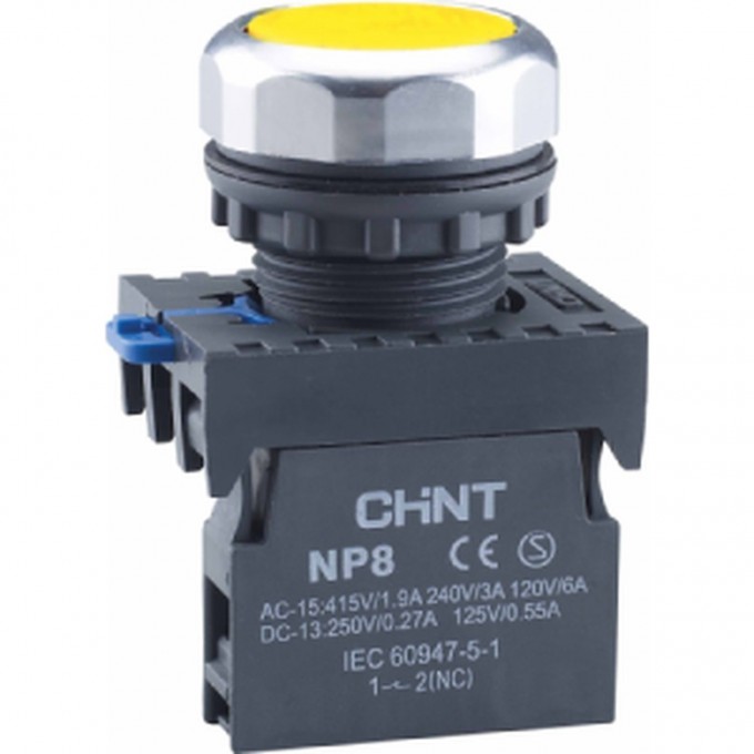 Кнопка управления CHINT NP8-01BND/5 подствет., самовозв., желт., AC110-230В(LED), 1НЗ, IP65 (R) 667581