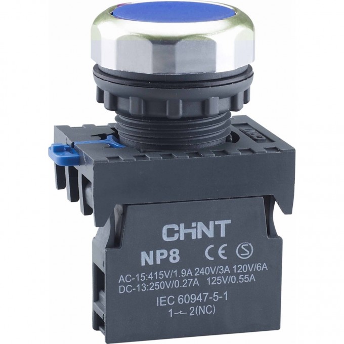 Кнопка управления CHINT NP8-01BND/6 подствет., самовозв., синий AC110-230В(LED), 1НЗ, IP65 (R) 667582