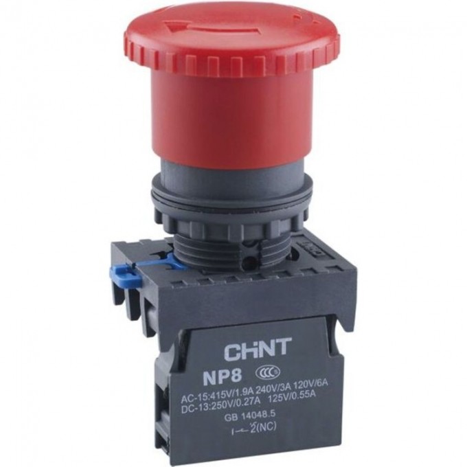 Кнопка управления CHINT "Грибок" Φ30мм NP8-20ZS/34 фикс., красн., 2НО, IP65 (R) 667852