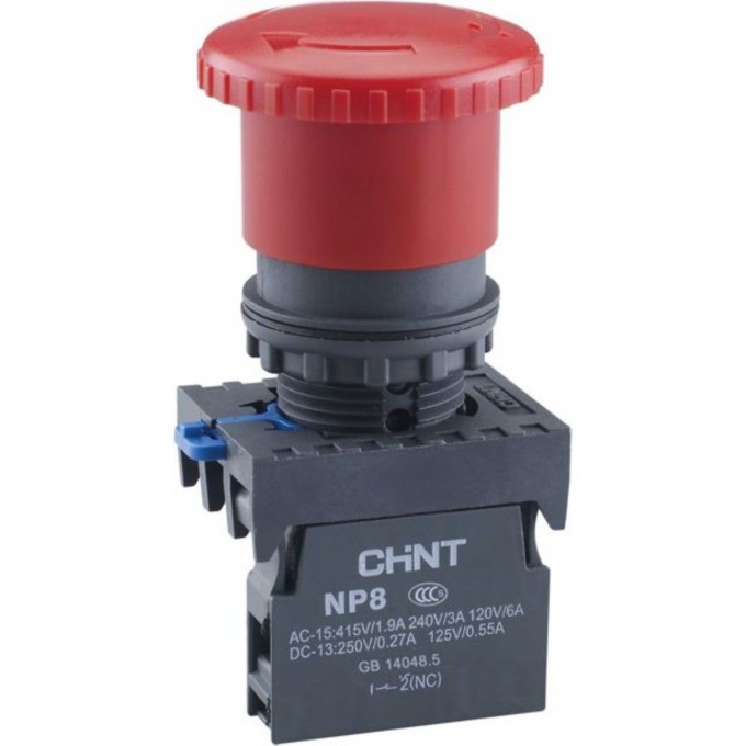 Кнопка управления CHINT "Грибок" Φ60мм NP8-10ZS/24 фикс., красн., 1НО, IP65 (R) 667213