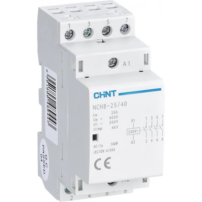 Контактор модульный CHINT NCH8-25/22 25A 2НЗ+2НО AC24В 50Гц (R) 256092 Контактор модульный CHINT NCH8-25/22 25A 2НЗ+2НО AC24В 50Гц (R) 256092