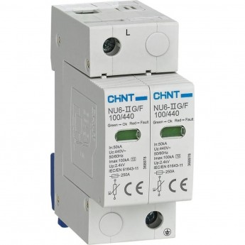 Ограничитель импульсных перенапряжений CHINT NU6-IIG 2Р In=25kA Uc=440B Im=65kA (R)