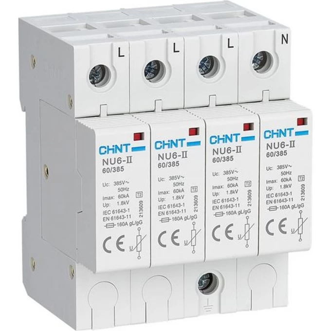 Ограничитель импульсных перенапряжений CHINT NU6-IIG 4Р In=15kA Uc=440B Im=40kA (R) 252574 Ограничитель импульсных перенапряжений CHINT NU6-IIG 4Р In=15kA Uc=440B Im=40kA (R) 252574