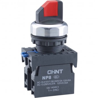 Переключатель без подсветки CHINT NP8-11X/314, 3 положение фиксацией, красный, 1НО+1НЗ, IP65 (R)