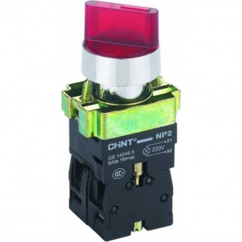 Переключатель CHINT NP2-BK12461, 2 положения фиксацией 1НО, красная AC/DC220В (LED), IP40 (R)