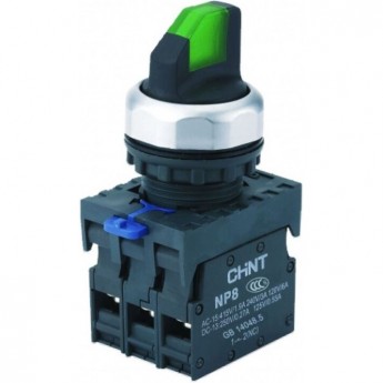 Переключатель подсветки CHINT NP8-10XD/213, 2 полож. фикс., зелен., AC110-230В(LED), 1НО+1НЗ, IP65 (R)