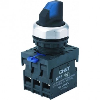 Переключатель подсветки CHINT NP8-11XD/226, 2 полож. самовозв. 90град, син., AC110-230В, 1НО+1НЗ, IP65 (R)