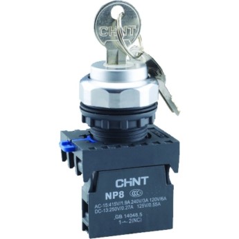Переключатель с ключом CHINT NP8-20Y/38 , 3 положения , 2НО IP65 (R)