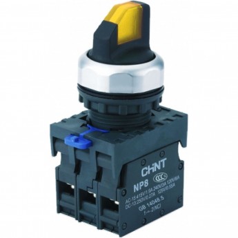 Переключатель с подсветкой CHINT NP8-11XD/215, 2 полож. фикс., желт., AC110-230В(LED), 1НО+1НЗ, IP65 (R)