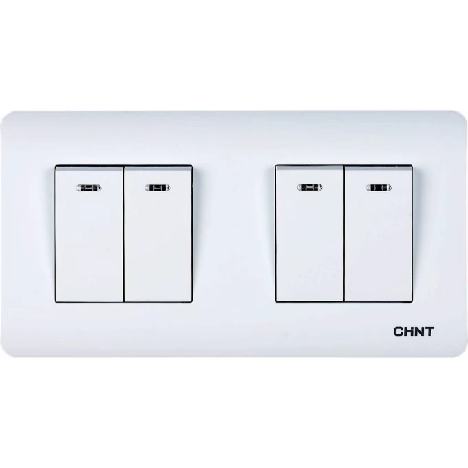 Выключатель 4-клавишный CHINT проходной с LED-подсветкой 10А 250В 715401 Выключатель 4-клавишный CHINT проходной с LED-подсветкой 10А 250В 715401